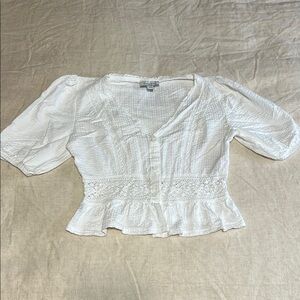Topshop White Puff Sleeve Peplum Blouse
